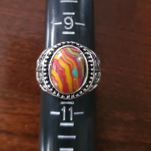 Vintage Silver Color Swirl Stone Ring Sz 10